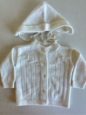 Vintage Blue Bird Knit Duck Sweater Cardigan Hat 70s 80s 3-6m Made in USA